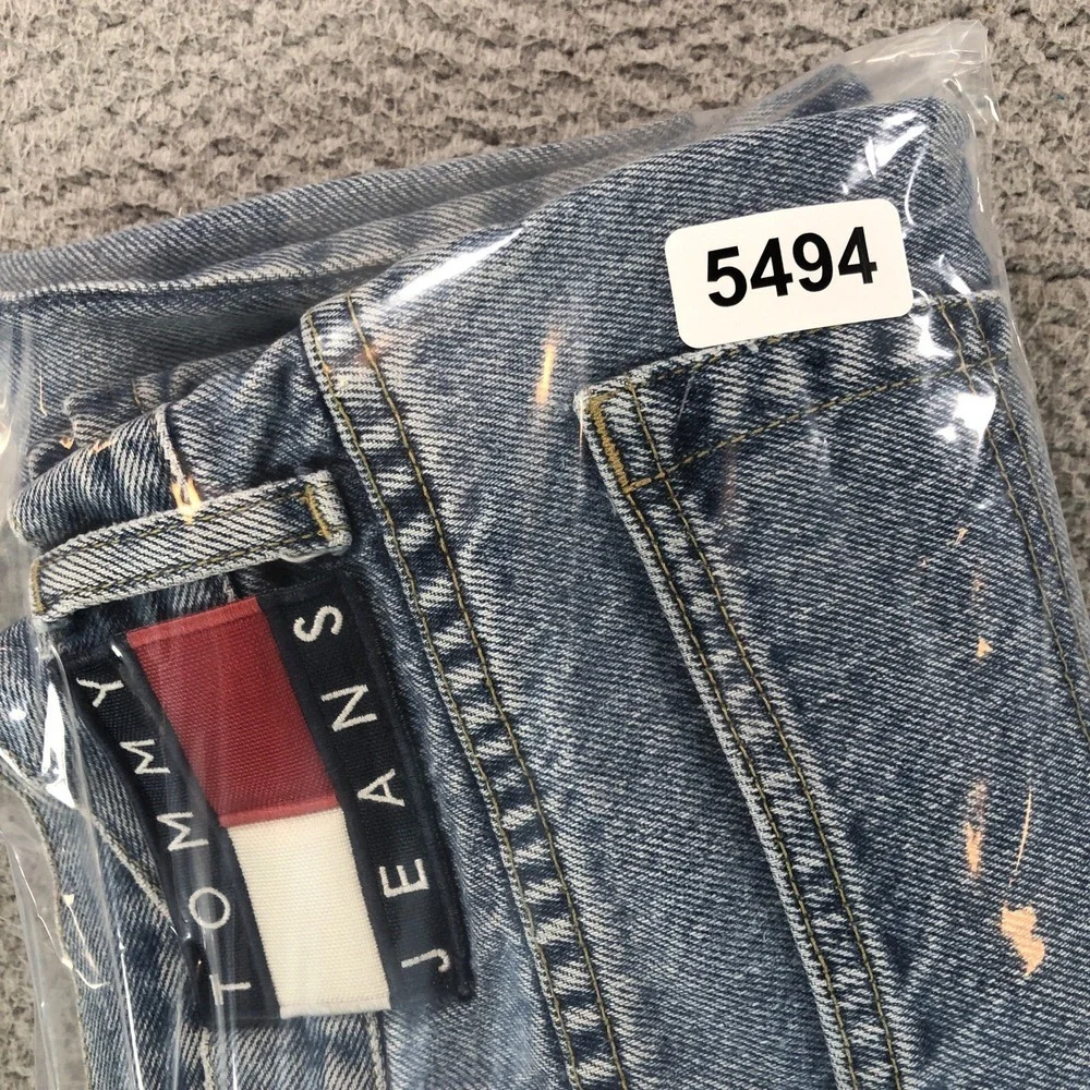 VTG Tommy Hilfiger Jean Men 34x32 (Fits 32x31) Blue Flag Patch Logo Straight 90s